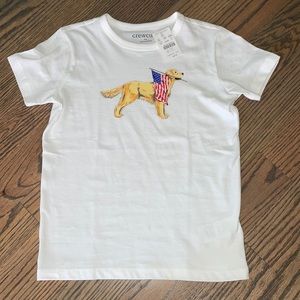 NWT J.Crew Factory Boys' White Flag Dog Graphic Tee Size S (6-7)
